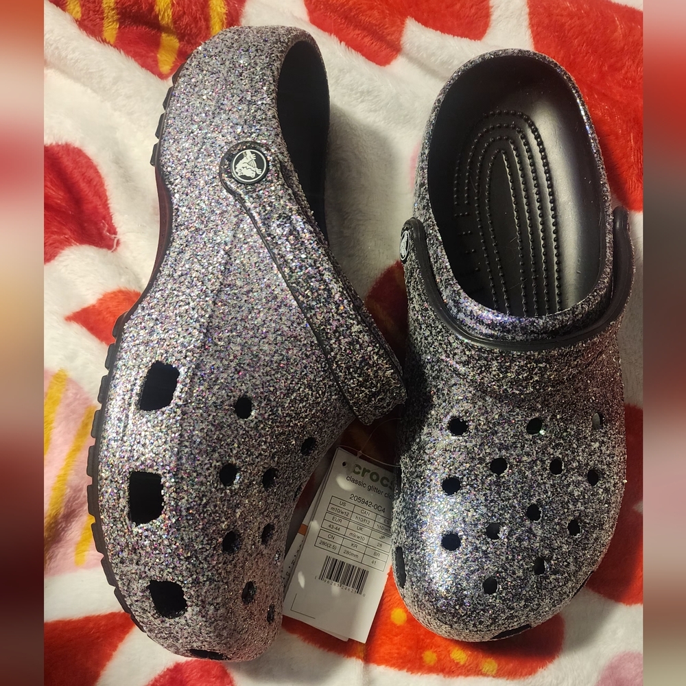 Crocs Classic Glitter Clogs Shoes Unisex black blue Color Men Size 10 wo…
